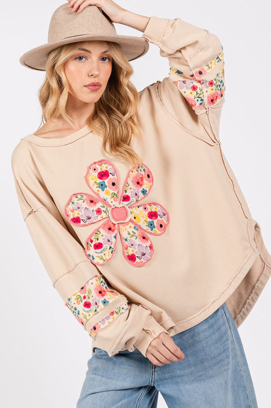 SAGE + FIG Daisy Patch Applique Long Sleeve Sweatshirt