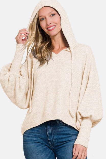 Zenana Brushed Hacci Drop Shoulder Cropped Hoodie