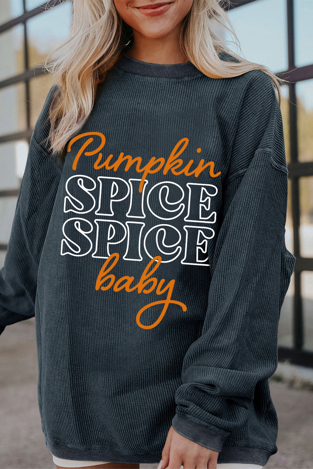 Dark Grey Halloween Pumpkin Spice Baby Graphic Textured Sweatshirt