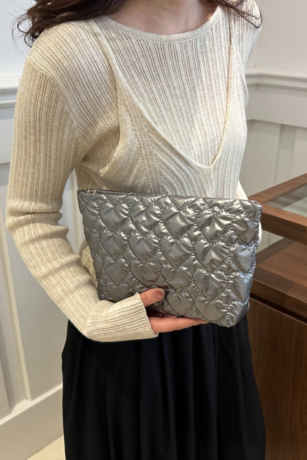 Ruched Heart Clutch with Zipper