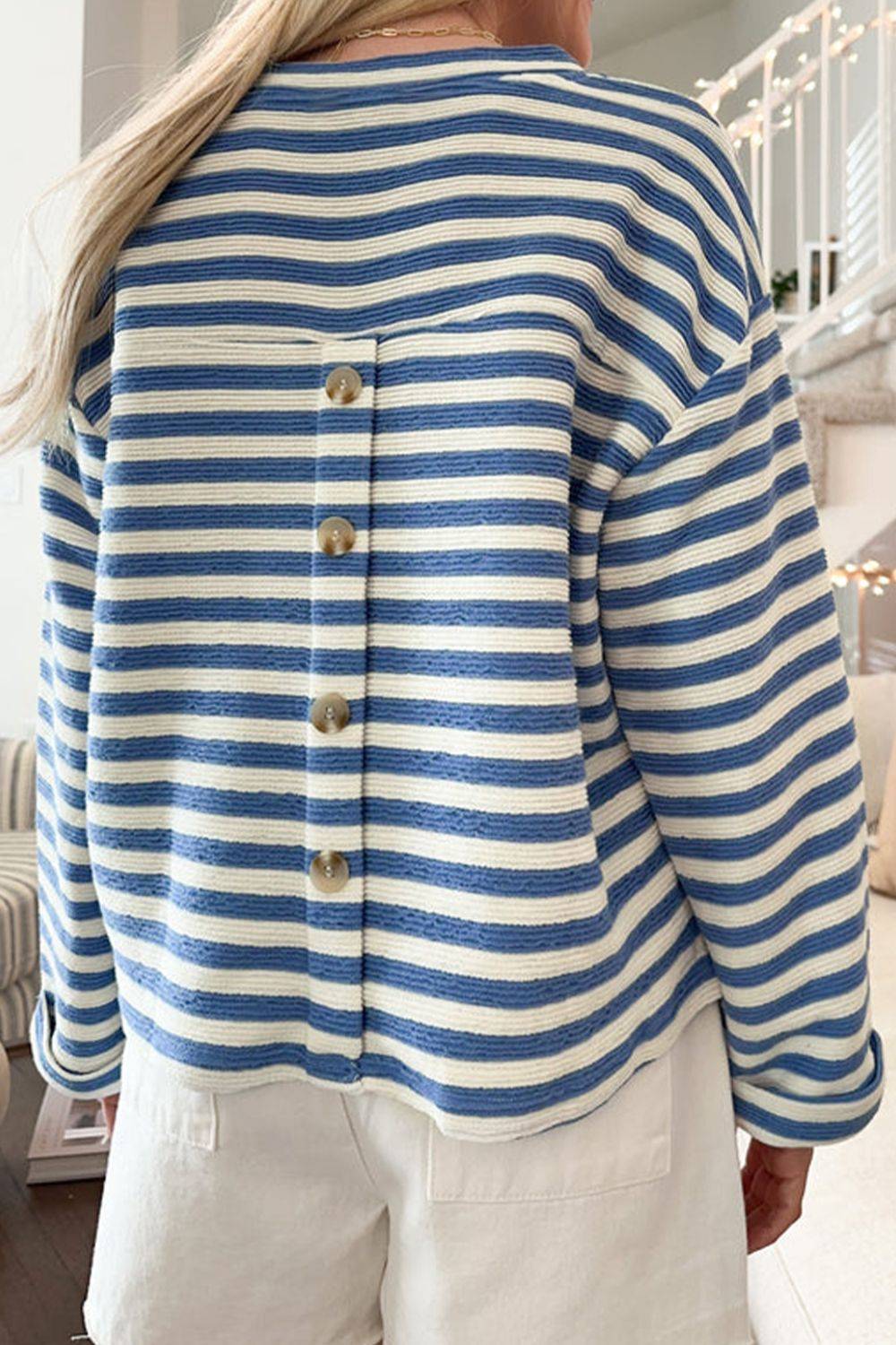 Stripe Chest Pocket Notched Top