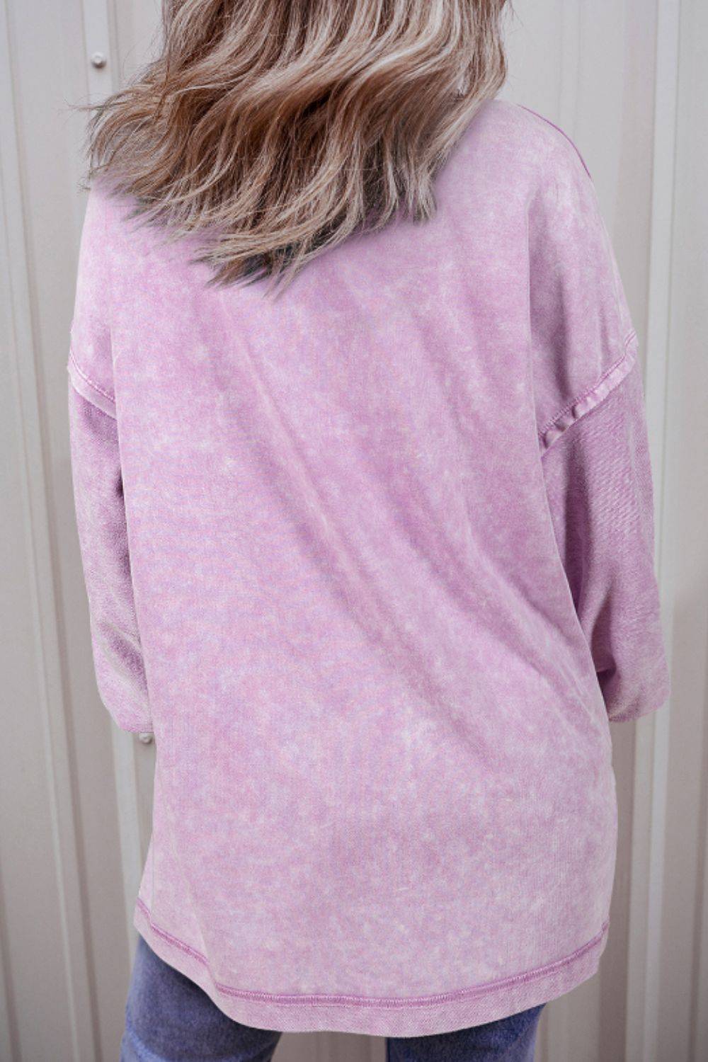 Exposed Seam Round Neck Long Sleeve Sweatshirt