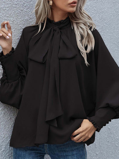 Tie Neck Lantern Sleeve Blouse