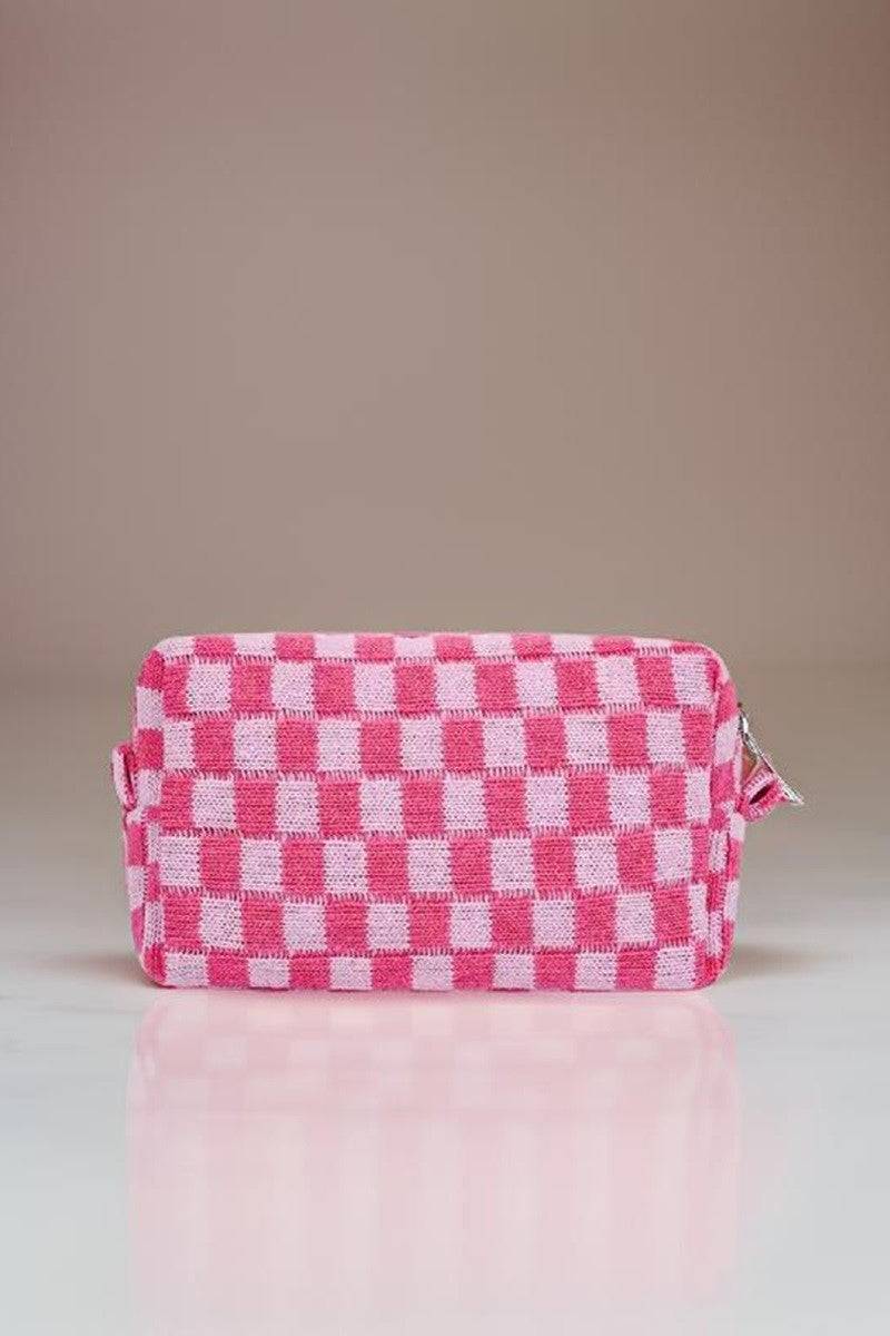 Zenana Checkered Pattern Knitted Cosmetic Pouch