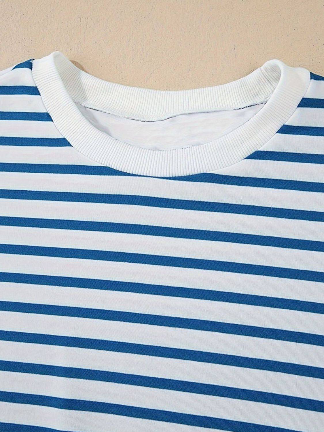 Full Size Striped Round Neck Long Sleeve Sweatshirt Plus Size