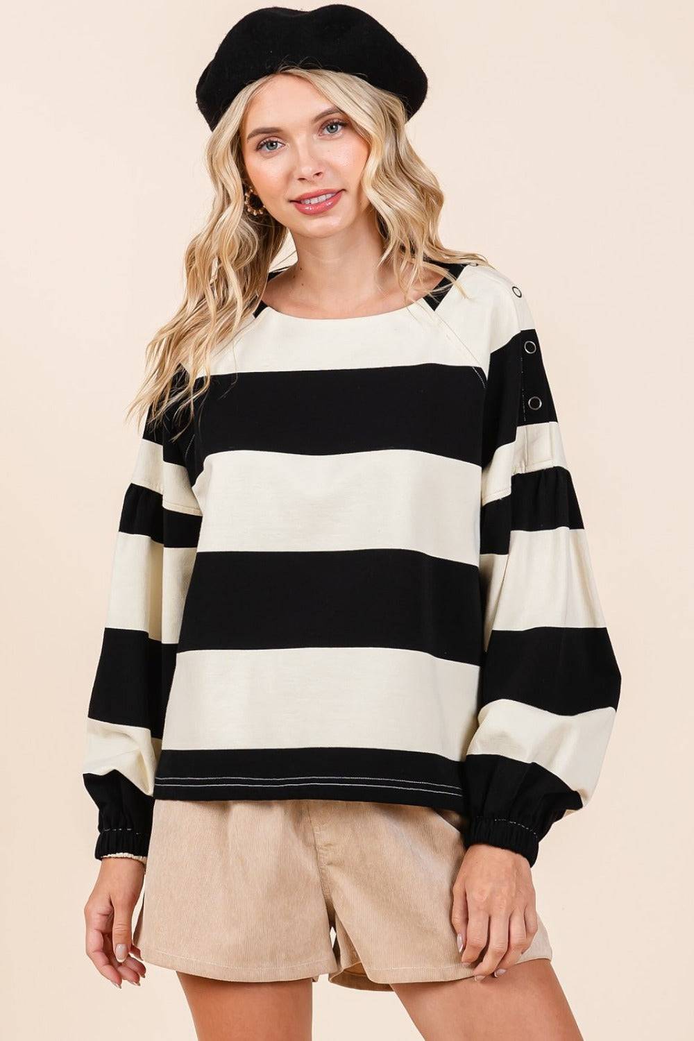 Mittoshop Striped Snap Shoulder Long Sleeve T-Shirt