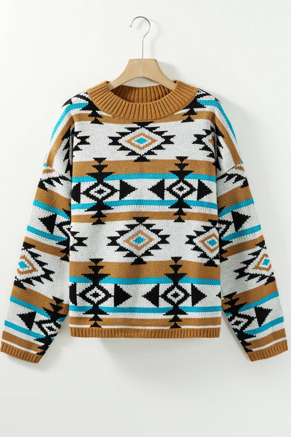 Geometric Round Neck Long Sleeve Sweater