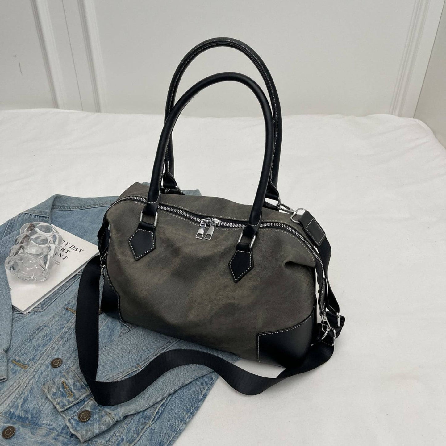 Contrast PU Leather Shoulder Bag