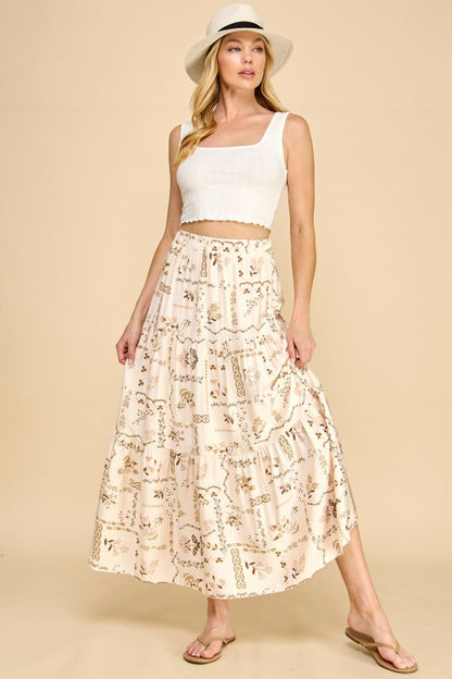 Floral patchwork tiered maxi skirt
