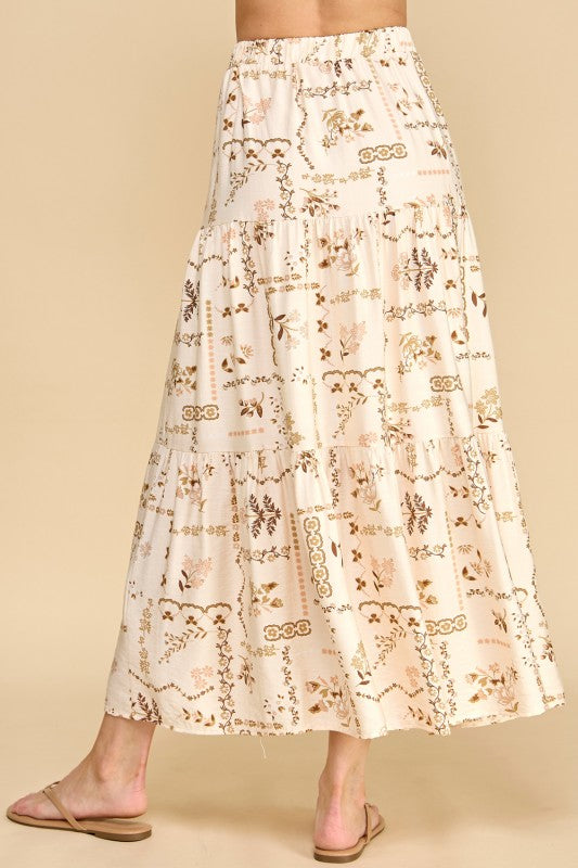 Floral patchwork tiered maxi skirt