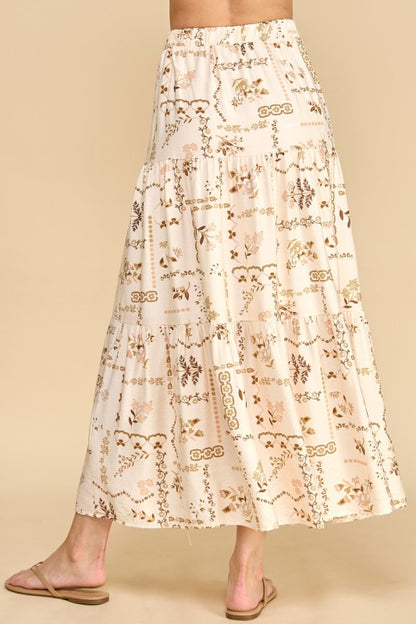 Floral patchwork tiered maxi skirt