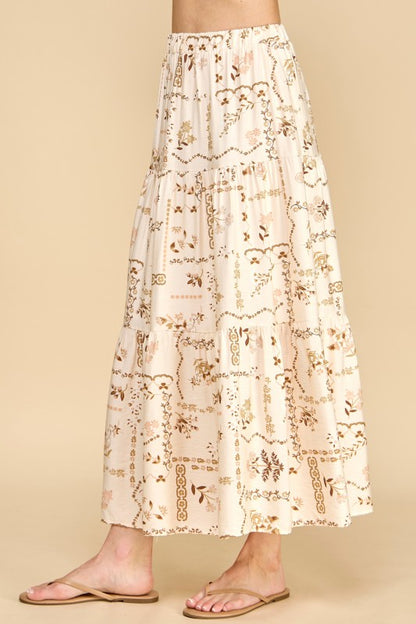 Floral patchwork tiered maxi skirt