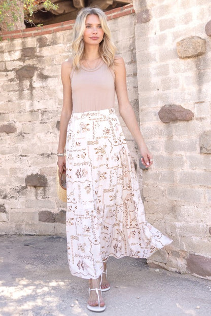 Floral patchwork tiered maxi skirt