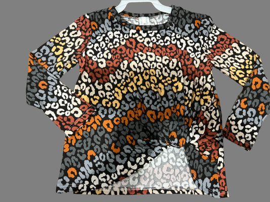 Girls leopard print long sleeve tunic top by GtoG, featuring a knotted front and stylish design for casual wear.