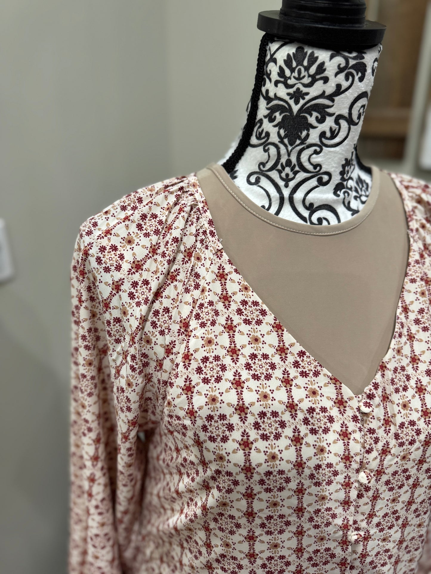 Long sleeve tiered button front V-neck dress by Hayden Los Angeles, featuring a flowy silhouette and feminine design.