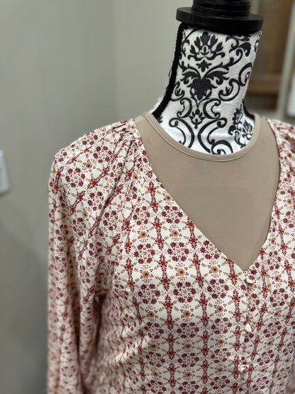 Long sleeve tiered button front V-neck dress by Hayden Los Angeles, featuring a flowy silhouette and feminine design.