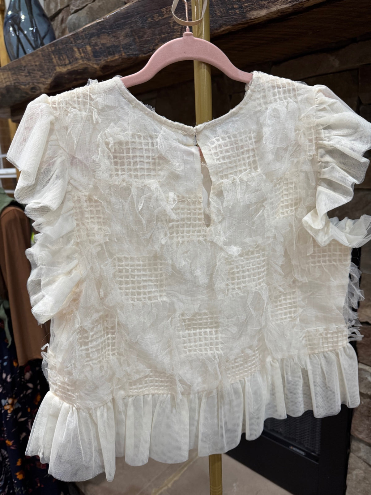 HEYSON ivory dimensional tulle ruffle blouse back view