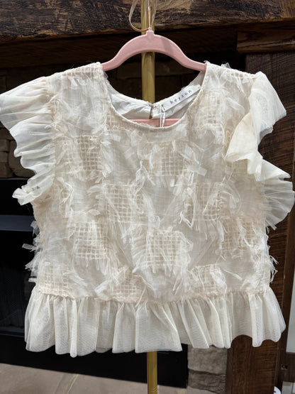 HEYSON ivory dimensional tulle ruffle blouse front view