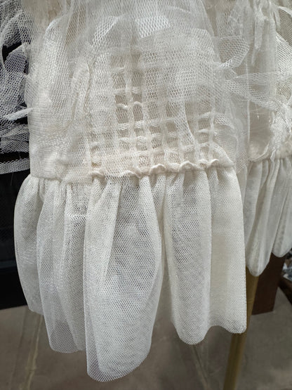 HEYSON ivory blouse tulle peplum hem detail