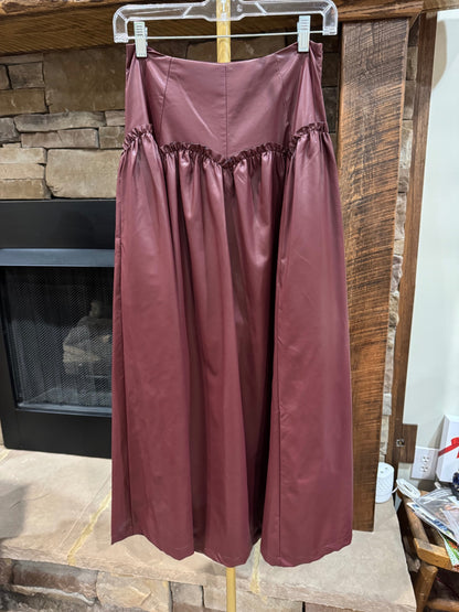 HEYSON muted wine faux leather maxi skirt front view