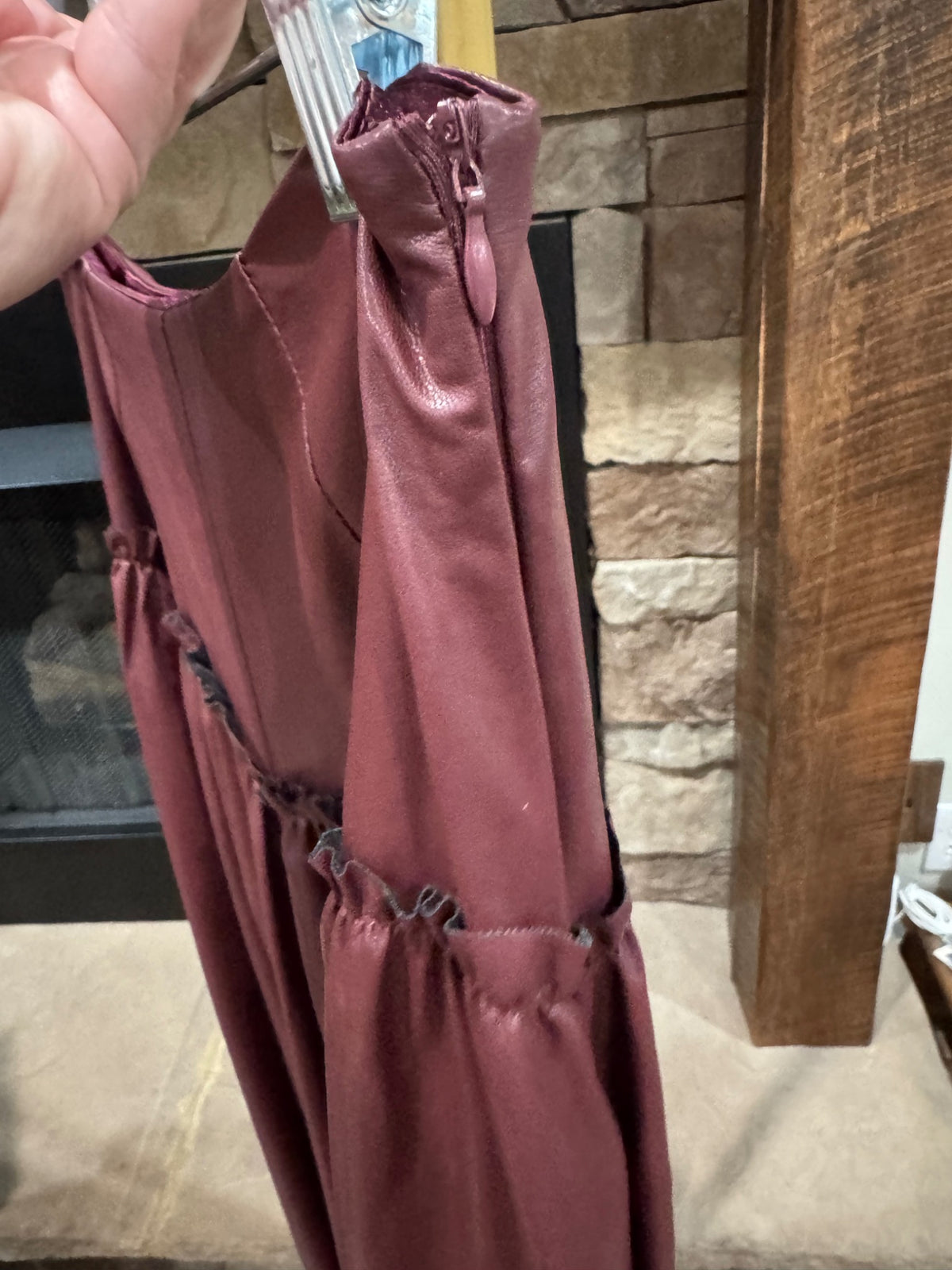 HEYSON muted wine faux leather maxi skirt side zipper detail
