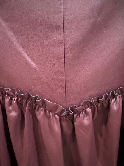 HEYSON faux leather maxi skirt dropped waist and scalloped ruffle seam detail