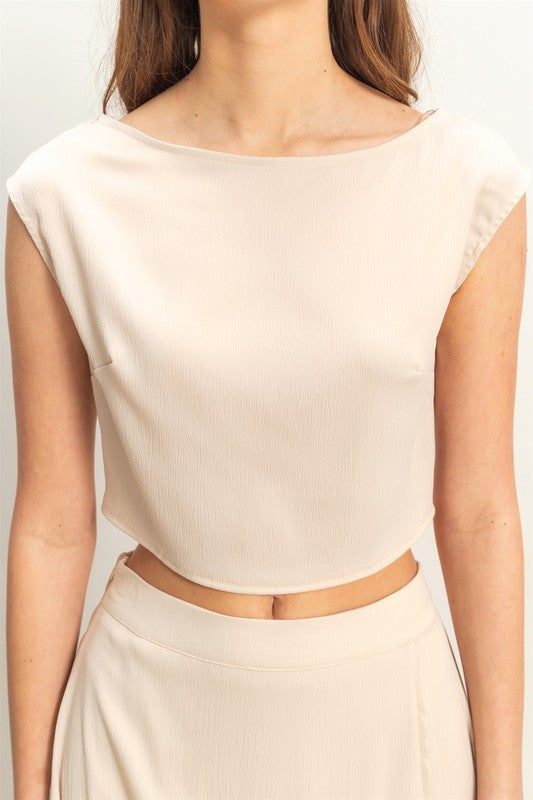 HYFVE champagne maxi skirt with sleeveless top set, flowing fabric and stylish design, perfect for elegant summer wear.