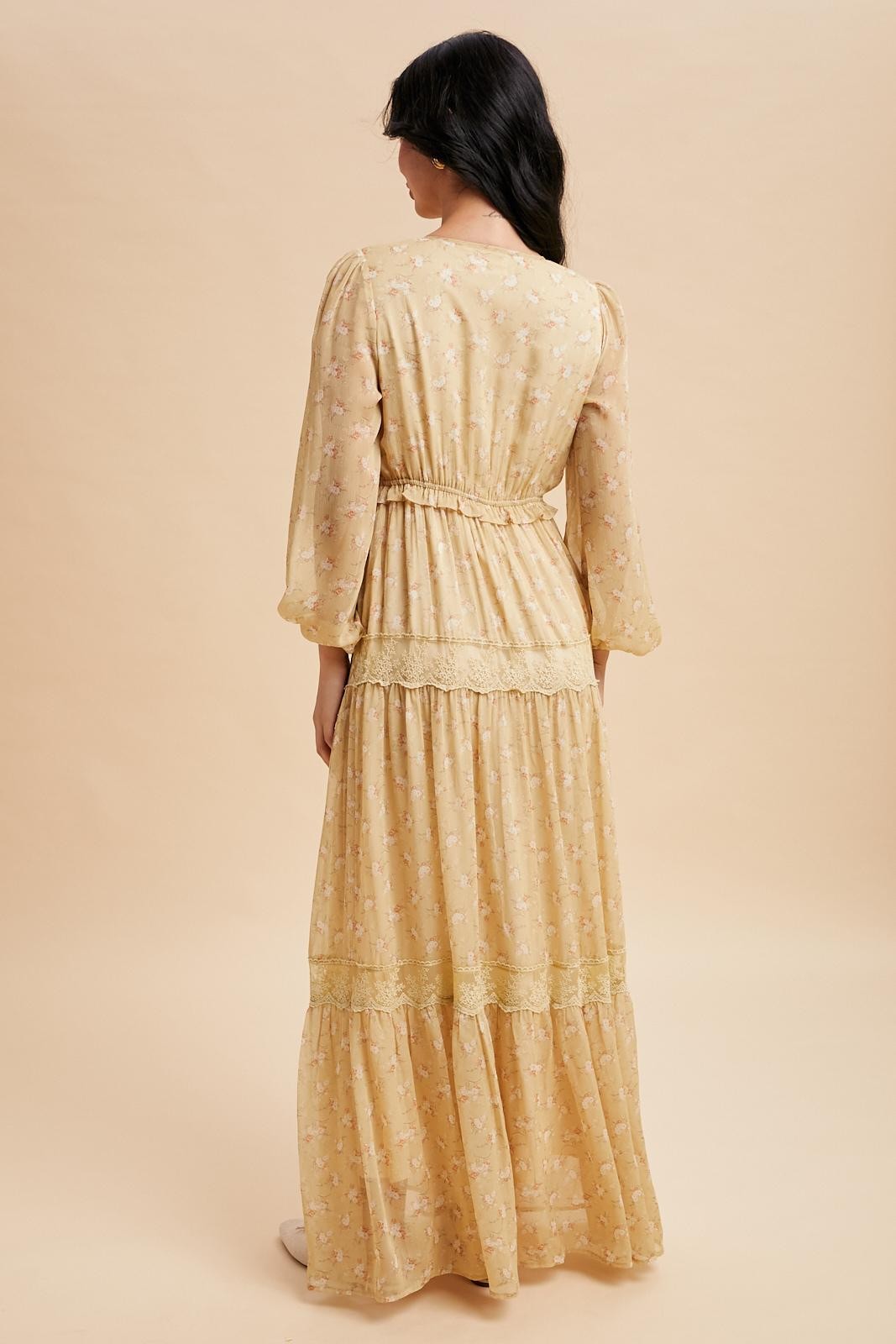 Lemon Water floral lace paneled maxi dress side view