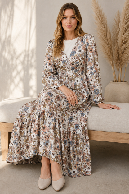 Meadow Romance Floral High-Low Maxi Dress