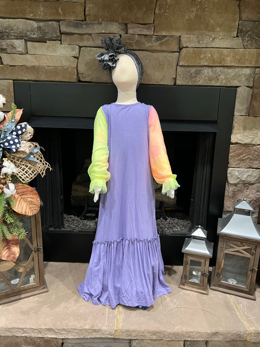 Girls Tie Dye Organza Sleeve Maxi Dress D1052 Lavender