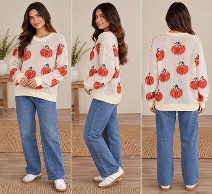 Fantastic Fawn Ivory Pumpkin Oversized Sweater lifestyle view 5