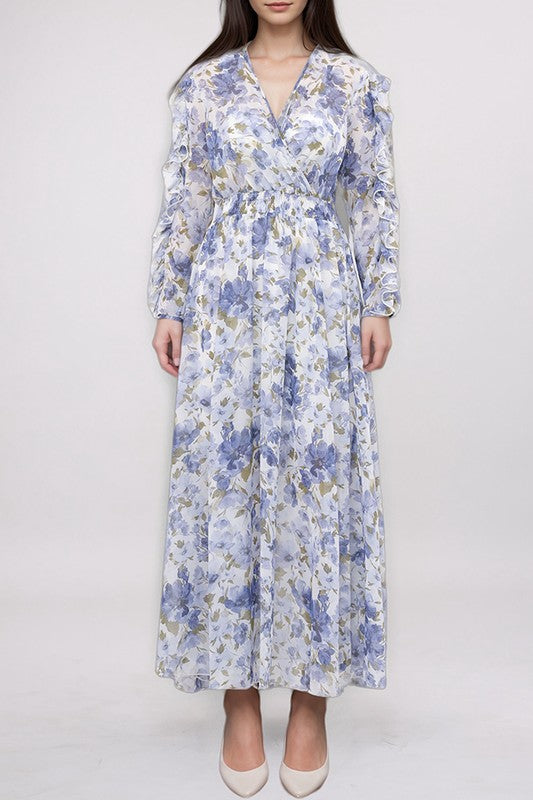 Kate & Lily ruffled split sleeve faux wrap maxi dress featuring a flowing silhouette and elegant design.