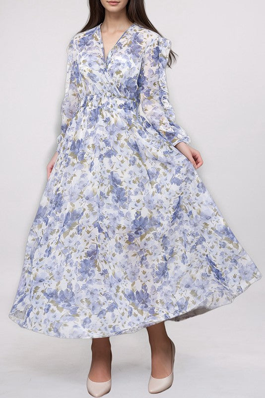Kate & Lily ruffled split sleeve faux wrap maxi dress, flowing fashion dress with elegant ruffled details and a flattering silhouette.