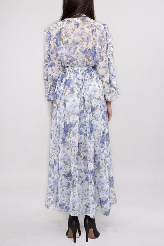 Ruffled split sleeve faux wrap maxi dress by Kate & Lily, featuring a flowing silhouette and elegant design, perfect for special occasions.