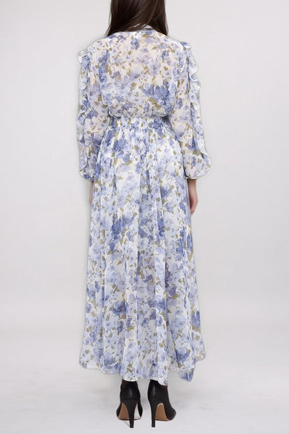 Ruffled split sleeve faux wrap maxi dress by Kate & Lily, featuring a flowing silhouette and elegant design, perfect for special occasions.