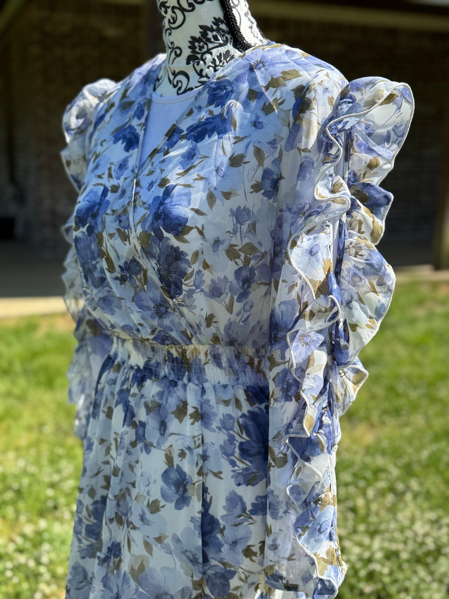 Kate & Lily ruffled split-sleeve faux wrap maxi dress, flowy design with elegant ruffles and split sleeves for a stylish look.