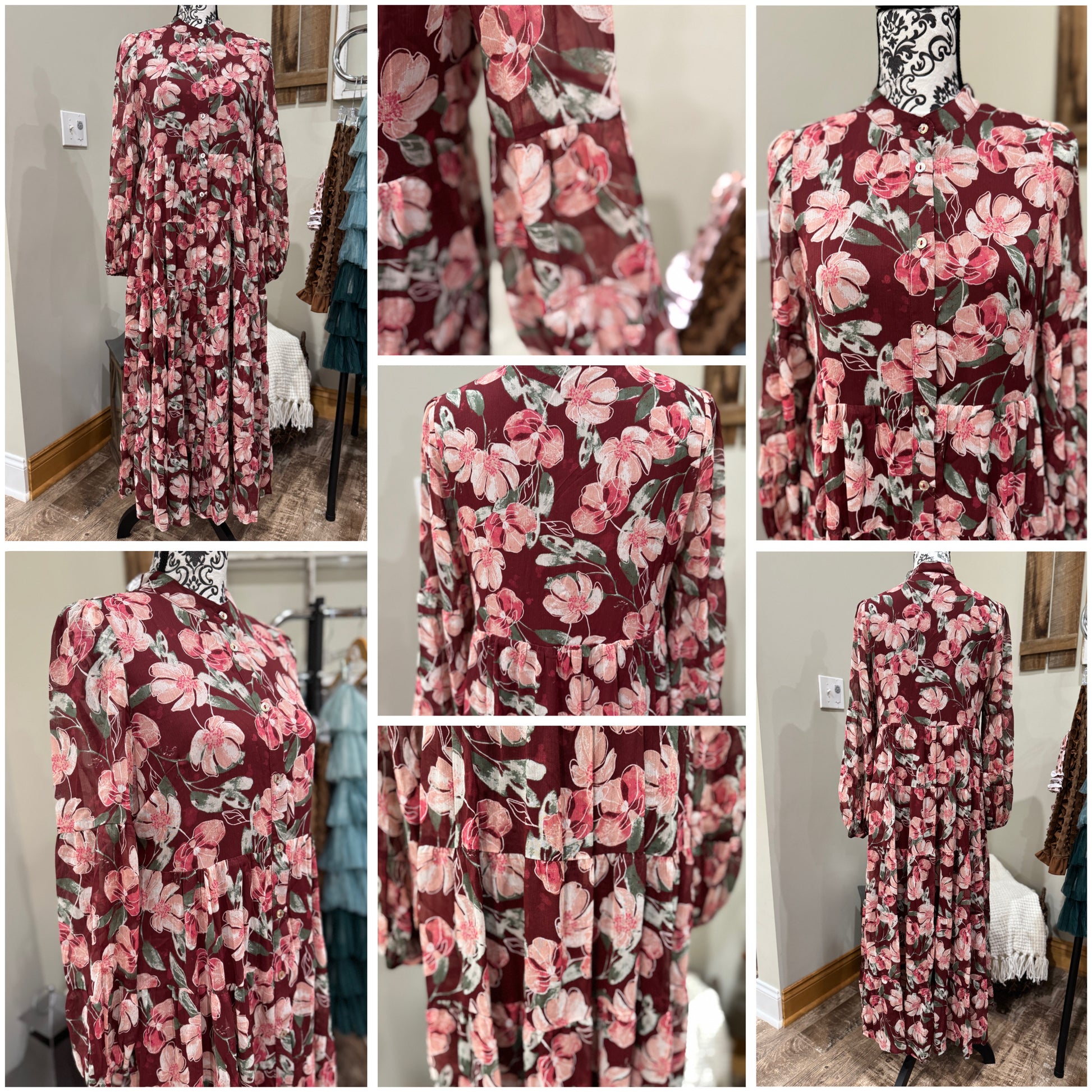 Floral flowy long sleeve button-down maxi dress by Listicle, featuring a vibrant floral pattern and relaxed fit.