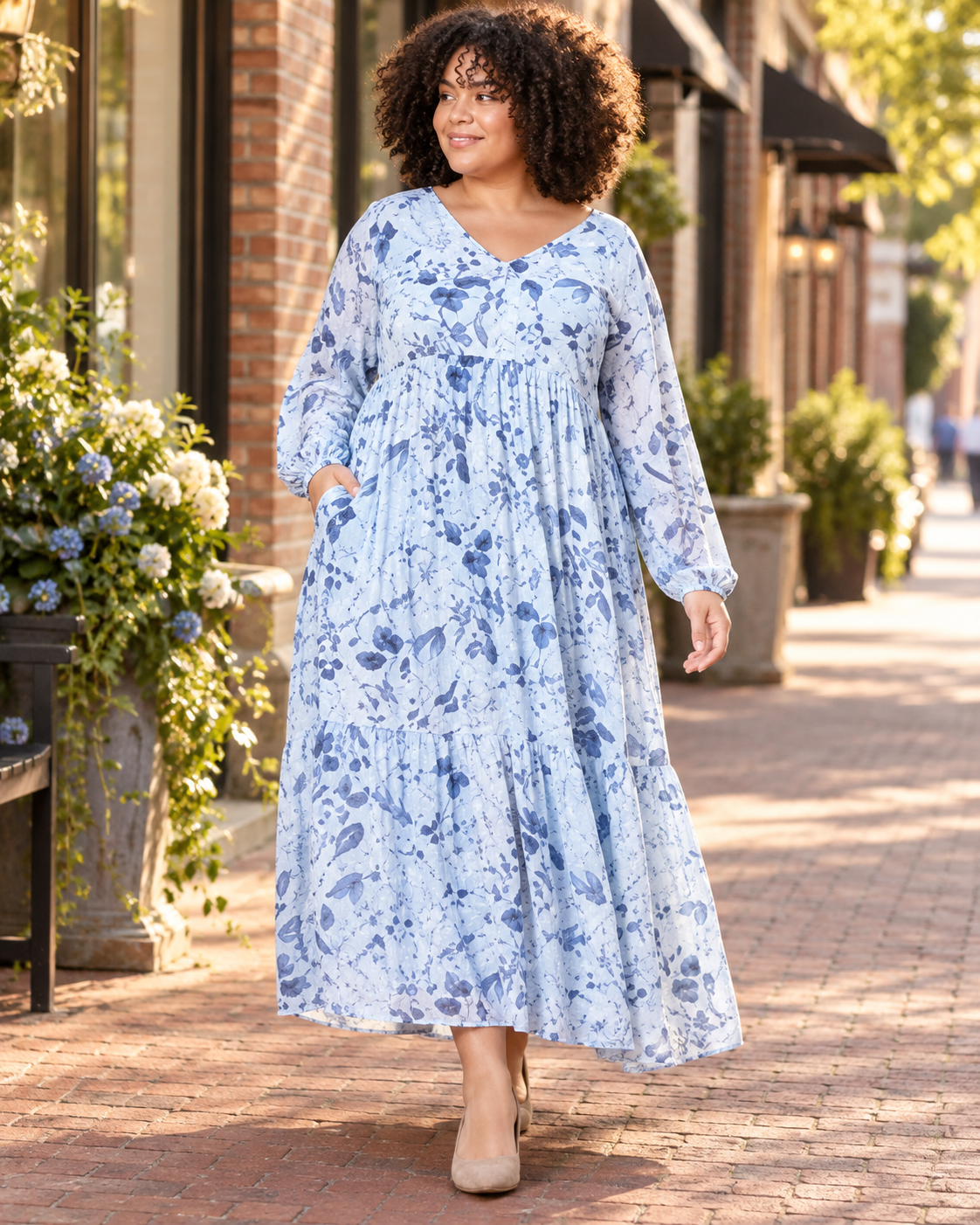 Cadaval Mabel Maxi Dress - Blue Denim Floral