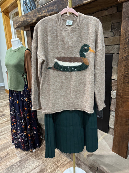 Mallard Drake heathered mocha duck sweater front