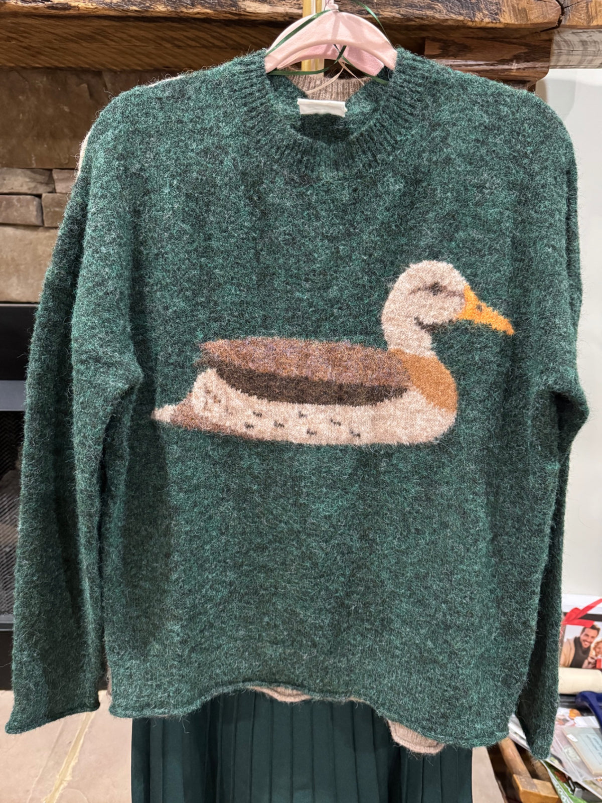 Mallard Susie heathered forest green duck sweater front