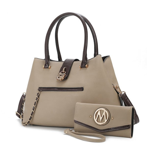 Black MKF Edith vegan leather tote bag with matching wallet, featuring spacious interior and stylish design by MKF Collection.