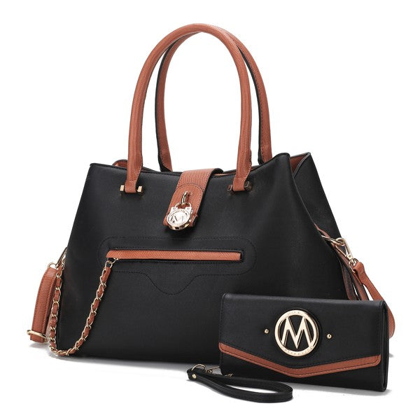 MKF Edith vegan leather tote bag with matching wallet, black color, spacious design, by MKF Collection by Mia K.