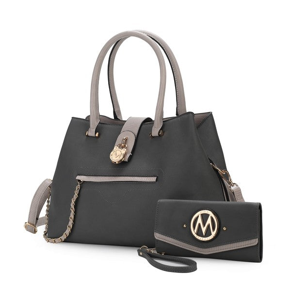 Black MKF Edith vegan leather tote bag with matching wallet from MKF Collection by Mia K, featuring spacious interior and sleek design.