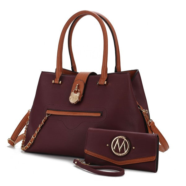 Black MKF Collection Edith vegan leather tote bag with matching wallet, featuring spacious interior and stylish design.