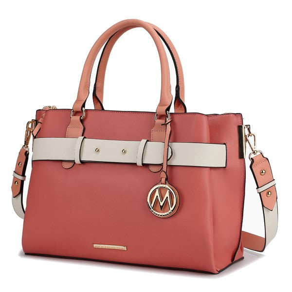 Black MKF Collection Mia K Jamie women's satchel bag with multiple pockets and structured design.