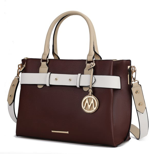 Black MKF Collection Jamie women's satchel bag with multiple pockets, featuring a stylish design and functional compartments.