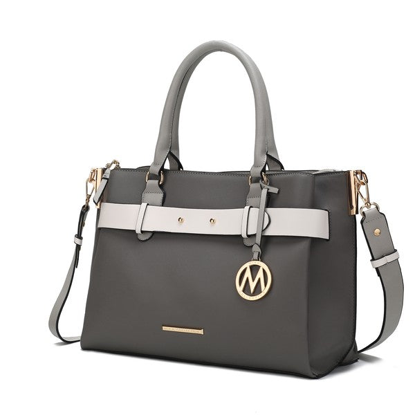 Black MKF Collection Jamie women's satchel bag with multiple pockets and top handles, stylish and spacious for everyday use.