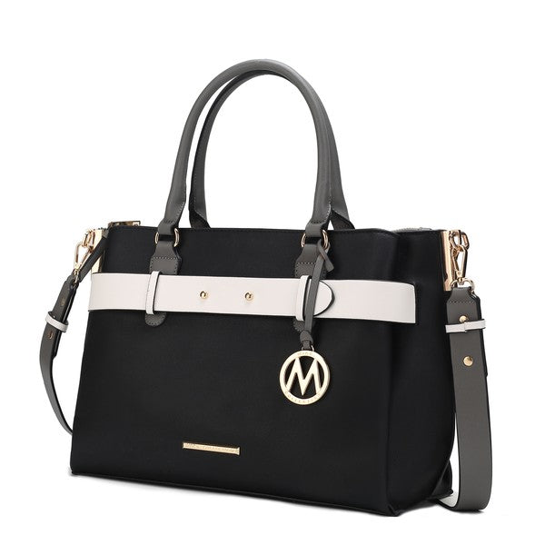 Black MKF Collection Jamie women's satchel bag with multiple pockets, stylish leather purse with organized compartments.