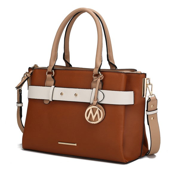 Black MKF Collection Mia K Jamie women's satchel bag with multiple pockets and sturdy handles.