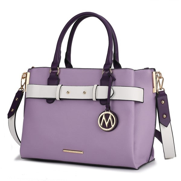 Black MKF Collection Jamie women's satchel bag with multiple pockets, stylish leather handbag for everyday use.